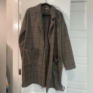 Mystree brown plaid long peacoat jacket